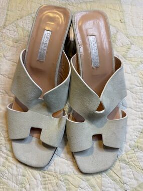 Tara Grinna Audrey Vamp Nude Suede Mirror Block Heel Handmade in Italy:Sz 36 (6)